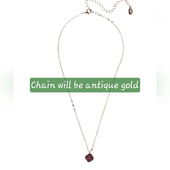 SORRELLI Siren Cushion Cut Pendant Necklace Amethyst with Antique Gold Chain - Picture 3 of 9